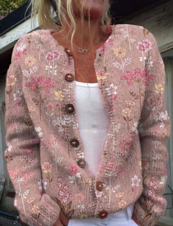 Zoe™ - Elegant Cardigan with Delicate Floral Print