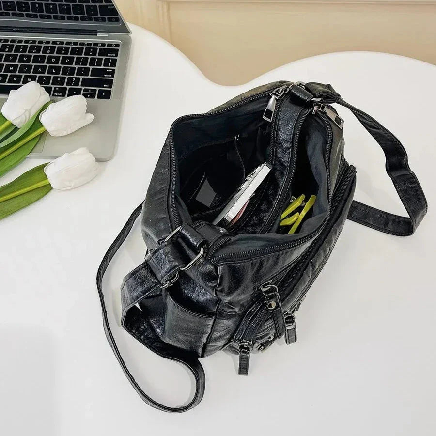 Olivia™ - Vintage Soft Zipper Leather Bag