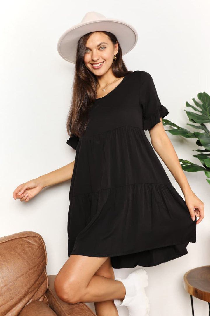 Grace™ - Comfortable V-Neck Flounce Sleeve Tiered Dress