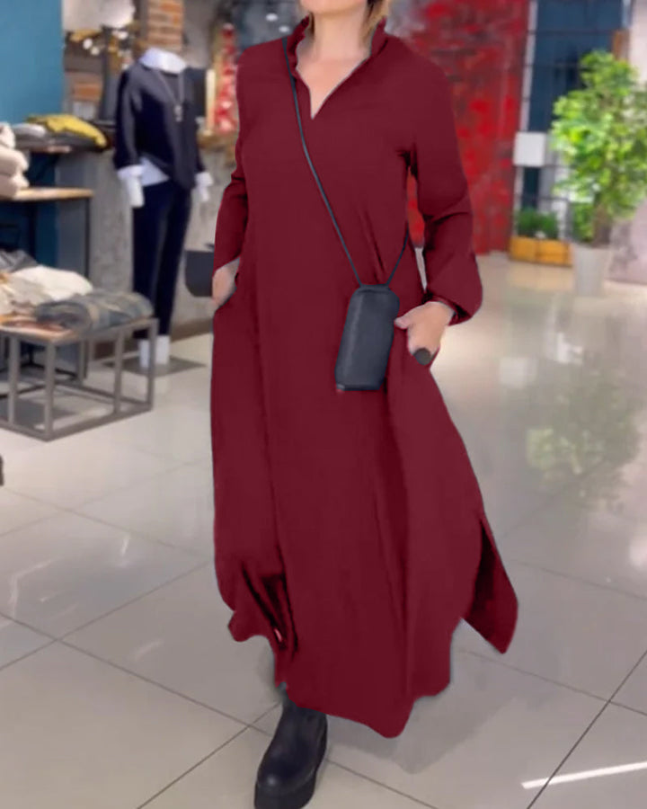 Grace™ - Loose Long Dress With Side Slit Lapel
