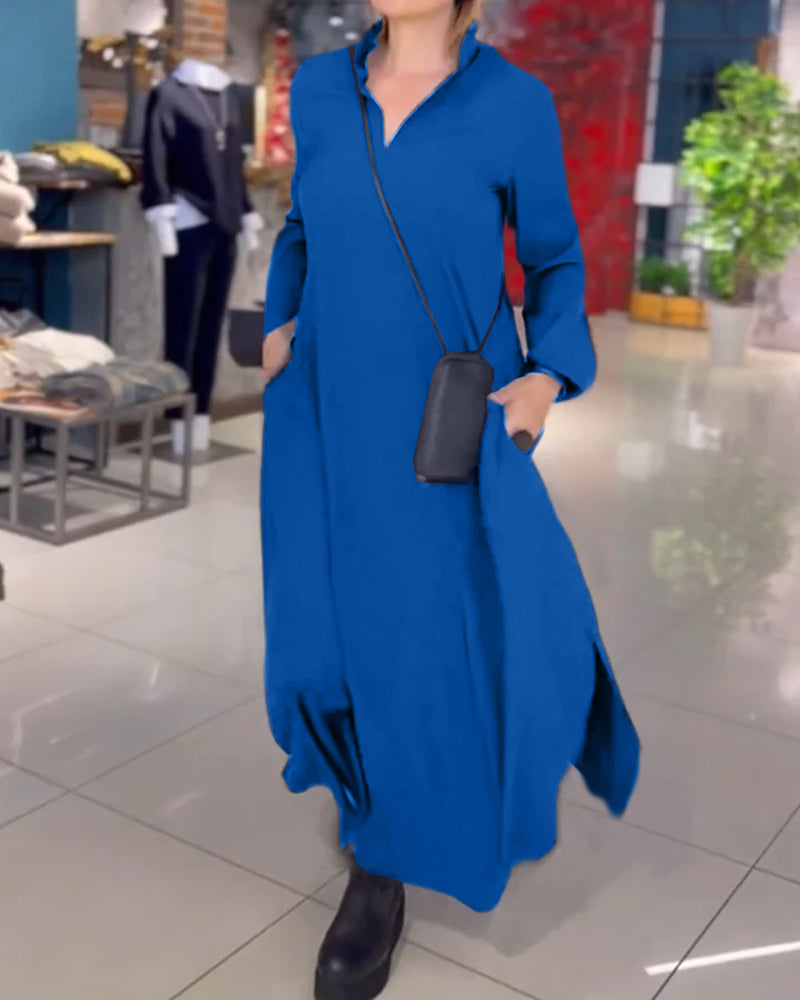 Grace™ - Loose Long Dress With Side Slit Lapel