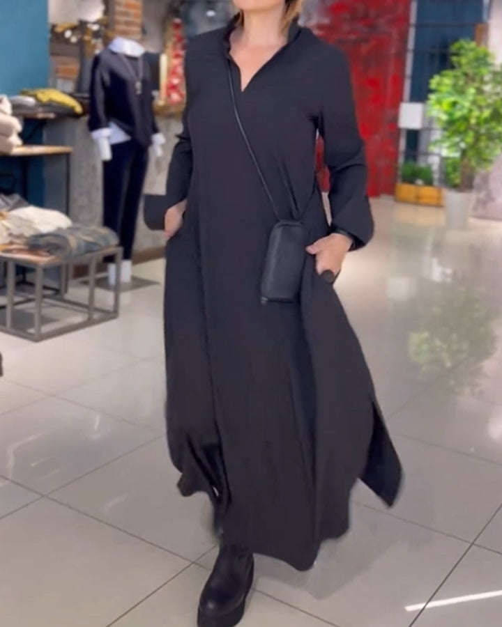 Grace™ - Loose Long Dress With Side Slit Lapel