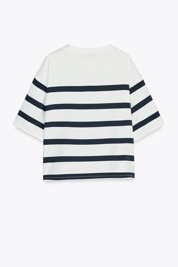 Abigail™ - Comfy Logbook Stripe Button Shoulder T-Shirt