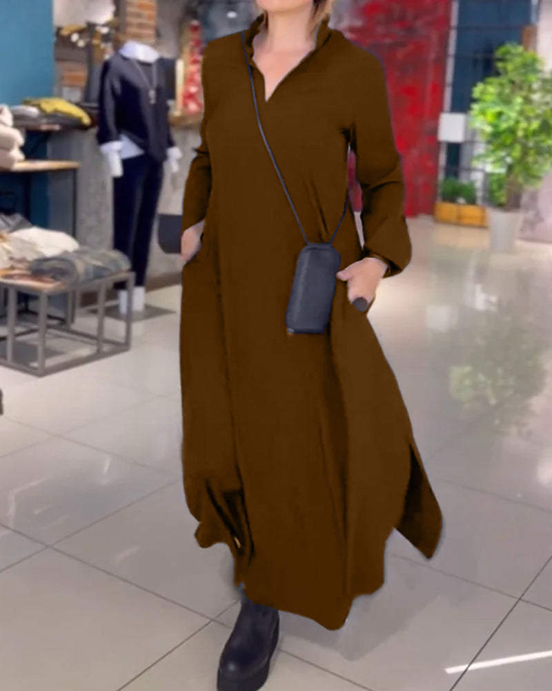 Grace™ - Loose Long Dress With Side Slit Lapel