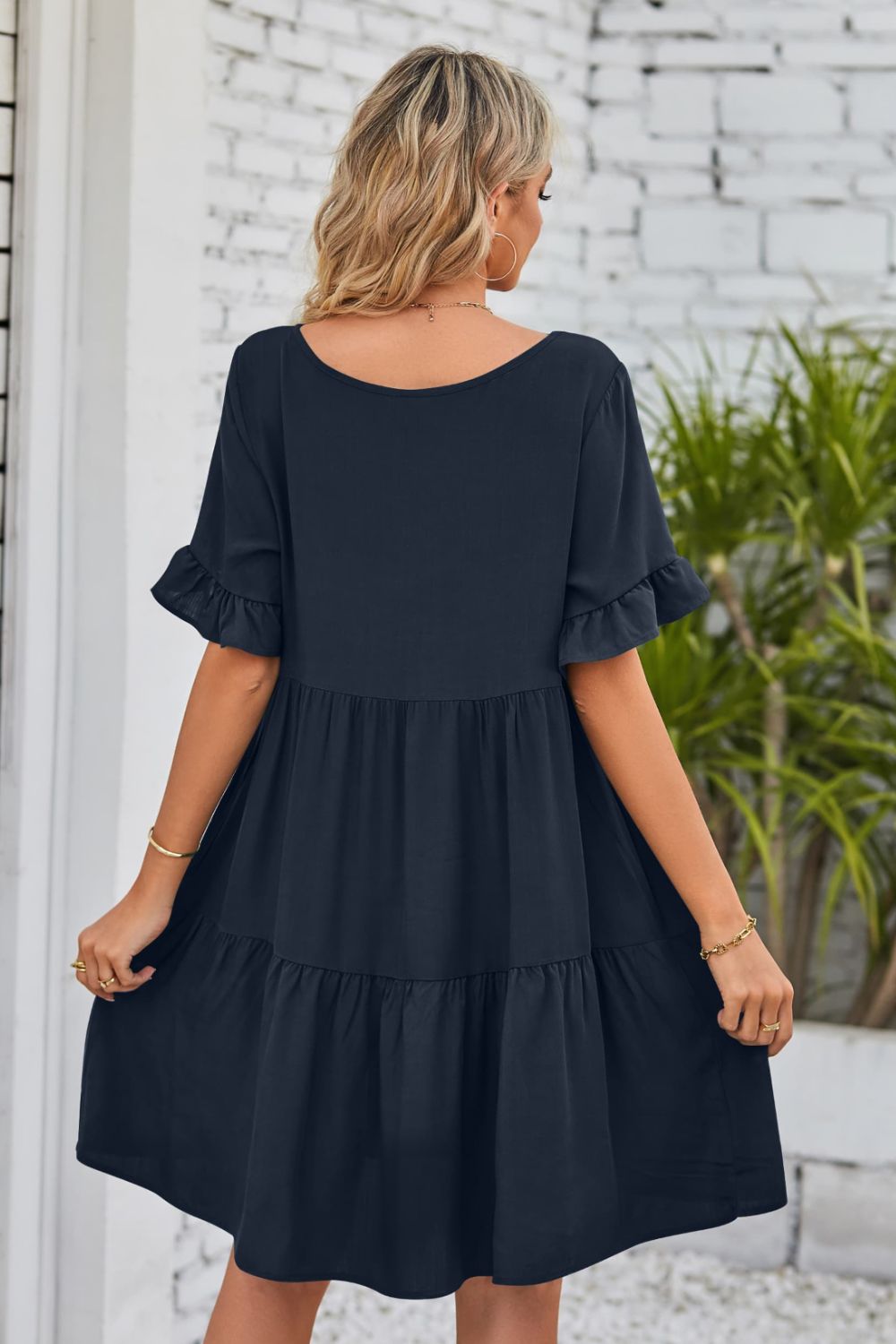 Grace™ - Comfortable V-Neck Flounce Sleeve Tiered Dress