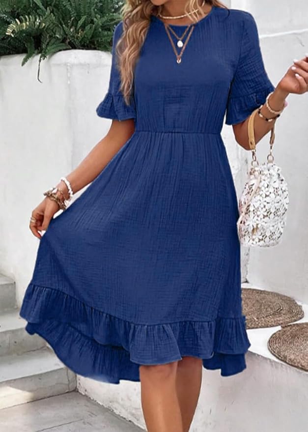 Avery™ - Elegant Ruffled Round Collar Dress