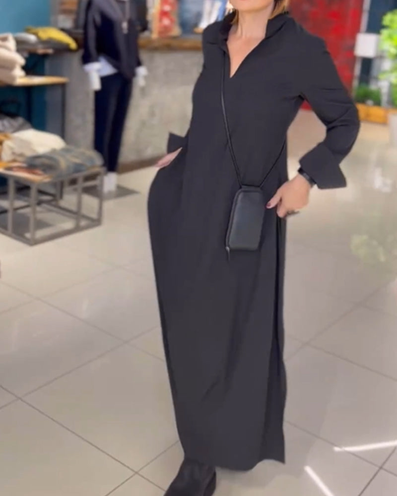 Grace™ - Loose Long Dress With Side Slit Lapel