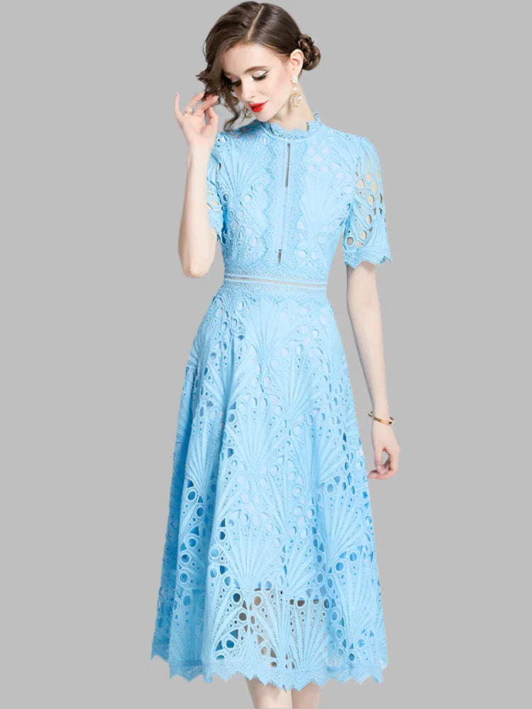 Olivia™ - Elegant Floral Crochet Lace Midi Dress