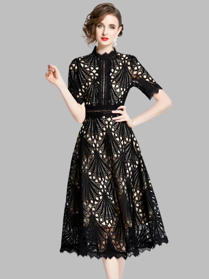 Olivia™ - Elegant Floral Crochet Lace Midi Dress
