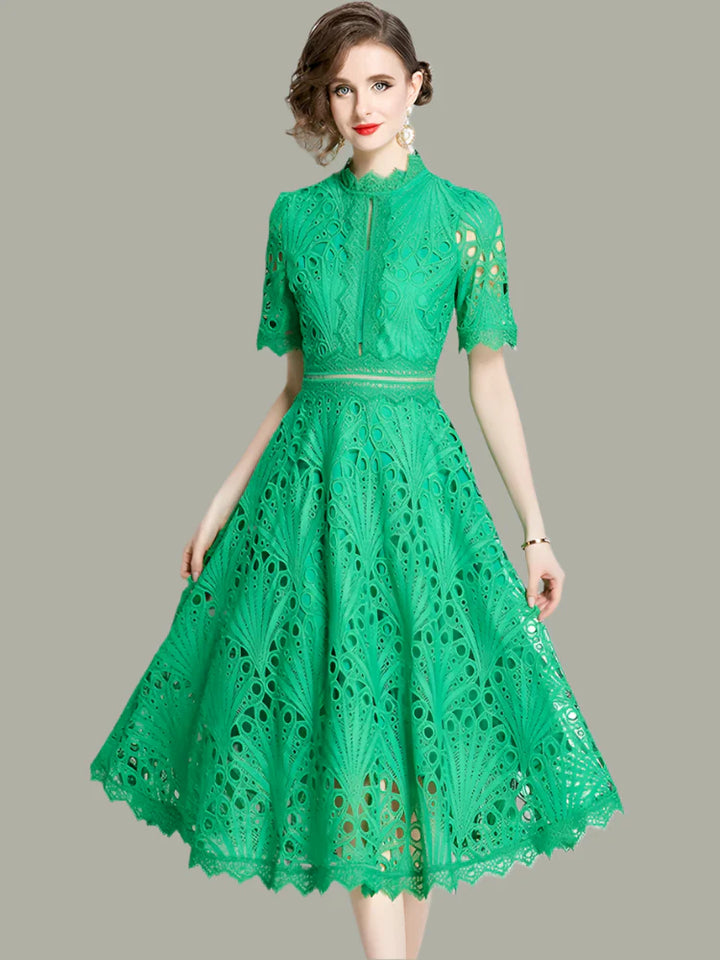 Olivia™ - Elegant Floral Crochet Lace Midi Dress