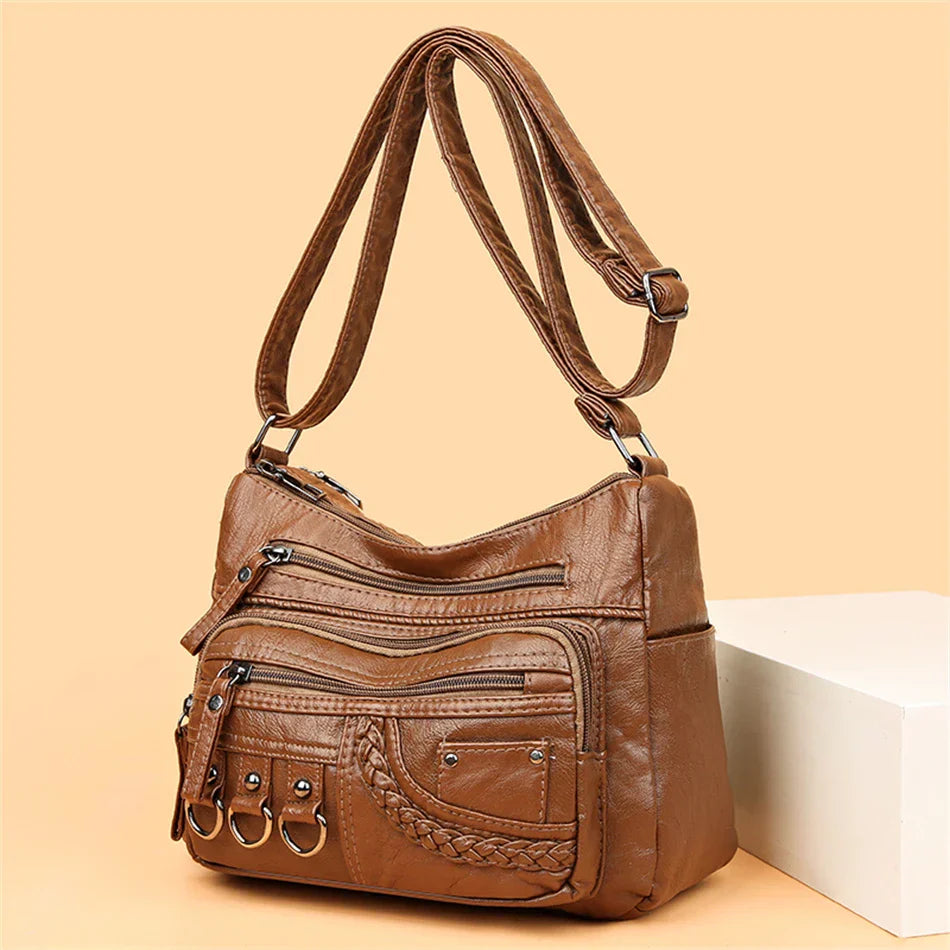 Olivia™ - Vintage Soft Zipper Leather Bag