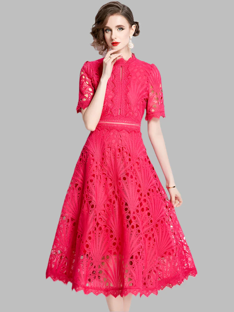 Olivia™ - Elegant Floral Crochet Lace Midi Dress