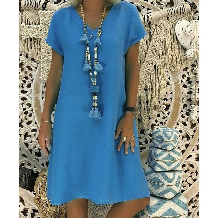 Hannah™ - Ultra Soft Short Sleeve Mini Sundress with V Neck