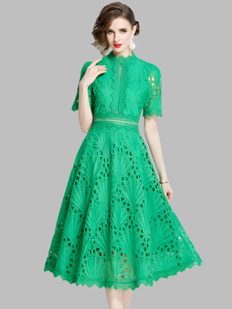 Olivia™ - Elegant Floral Crochet Lace Midi Dress