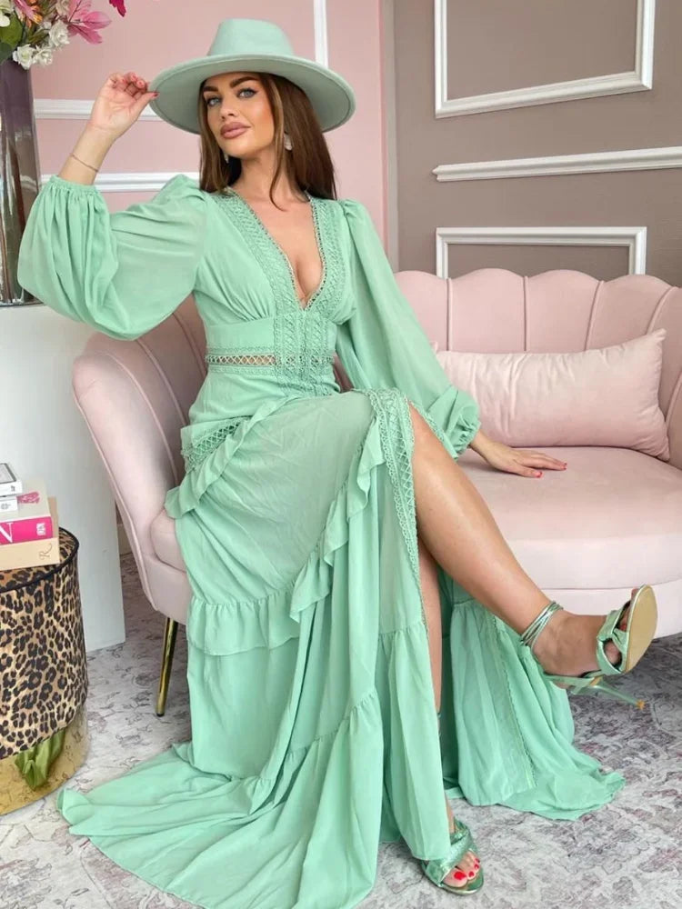 Amelia™ - Comfortable V-neck Long Sleeves Maxi Dress