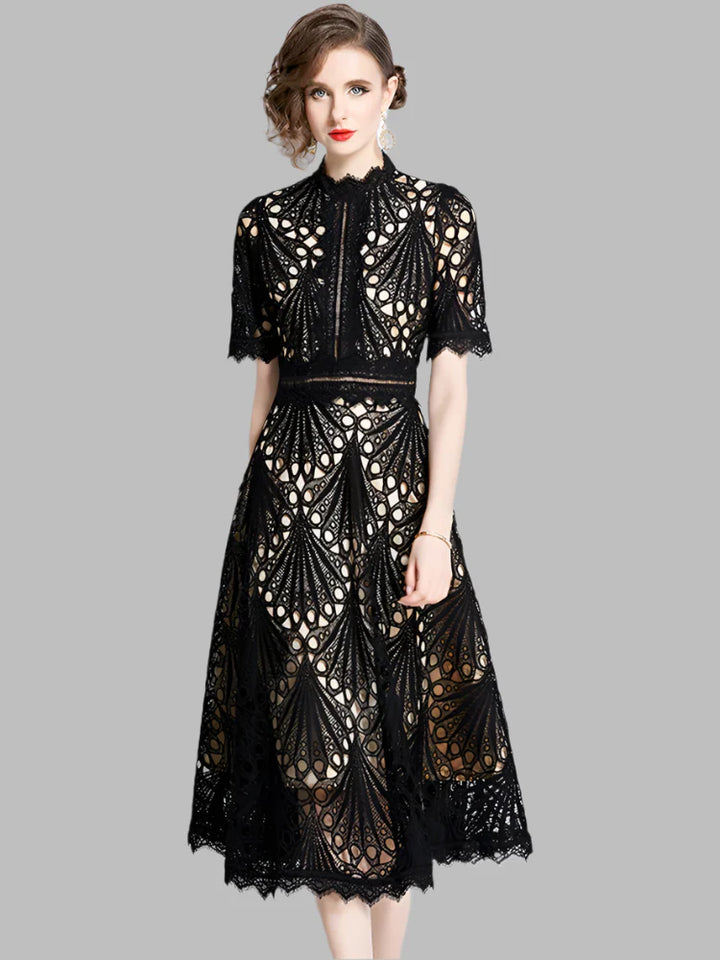 Olivia™ - Elegant Floral Crochet Lace Midi Dress