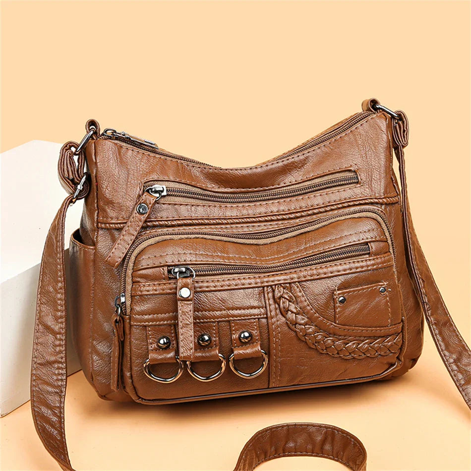 Olivia™ - Vintage Soft Zipper Leather Bag