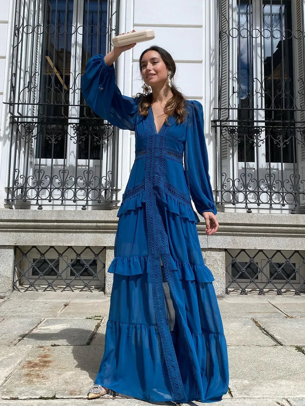 Amelia™ - Comfortable V-neck Long Sleeves Maxi Dress