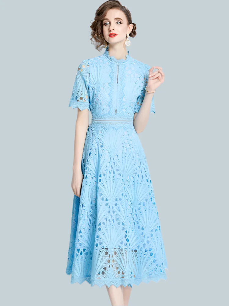 Olivia™ - Elegant Floral Crochet Lace Midi Dress
