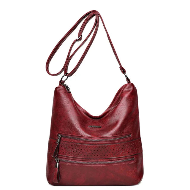 Ellie™ - Double Zipper Vegan Leather Shoulder Bag