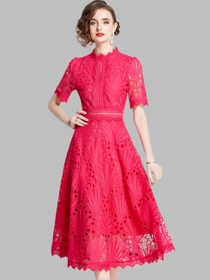 Olivia™ - Elegant Floral Crochet Lace Midi Dress