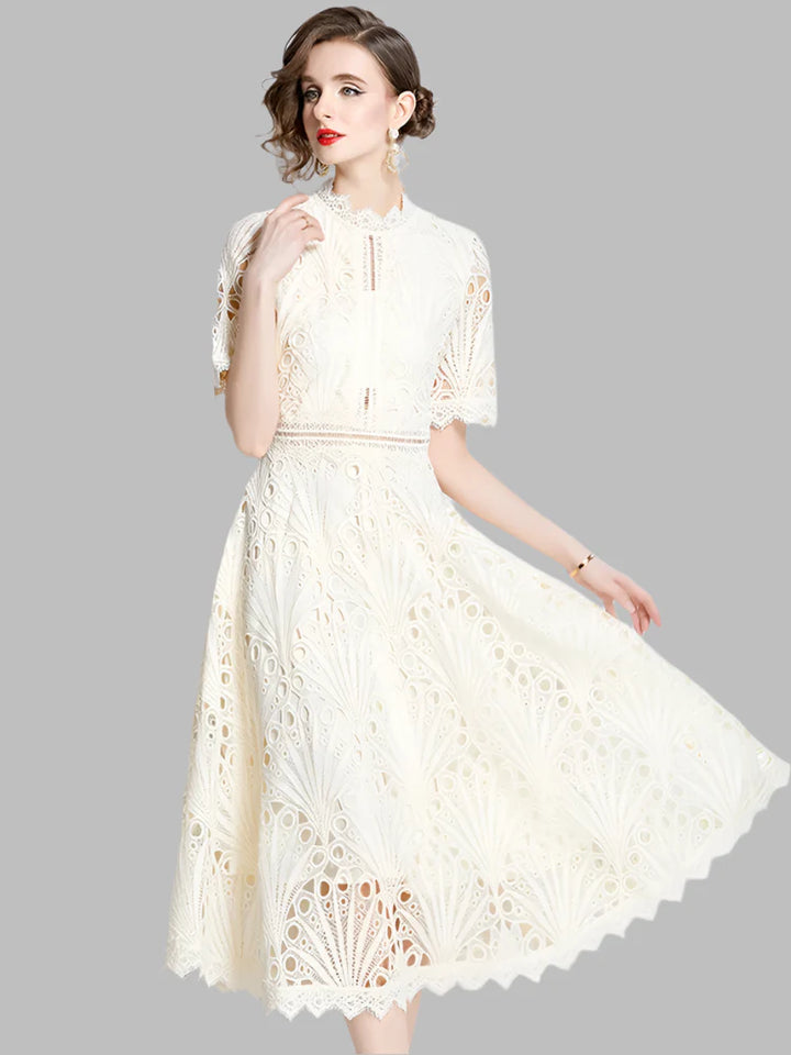 Olivia™ - Elegant Floral Crochet Lace Midi Dress