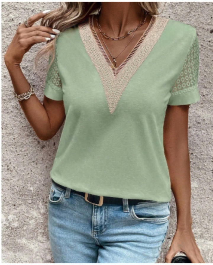 Amelia™ -  Stylish V-Neck Lace T-Shirt