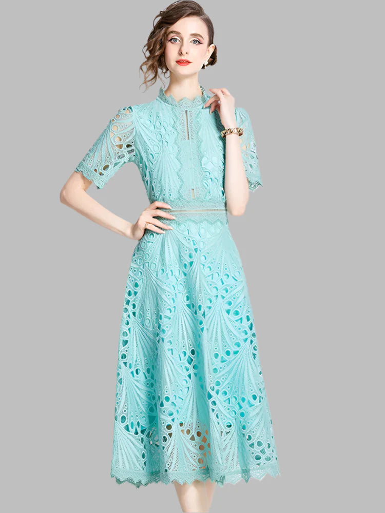 Olivia™ - Elegant Floral Crochet Lace Midi Dress