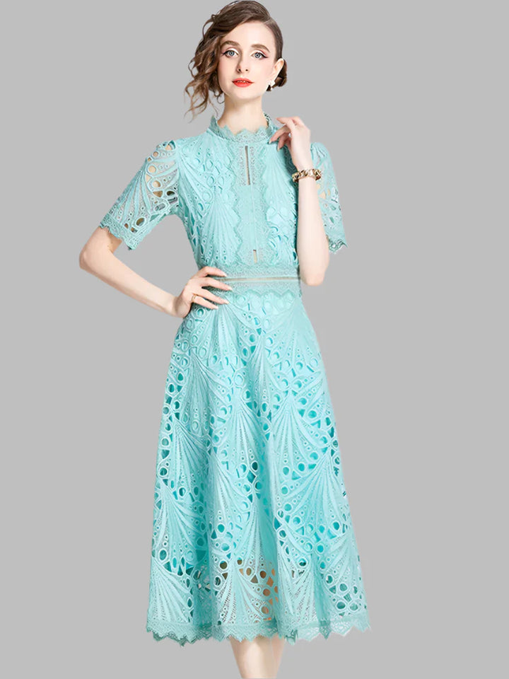 Olivia™ - Elegant Floral Crochet Lace Midi Dress
