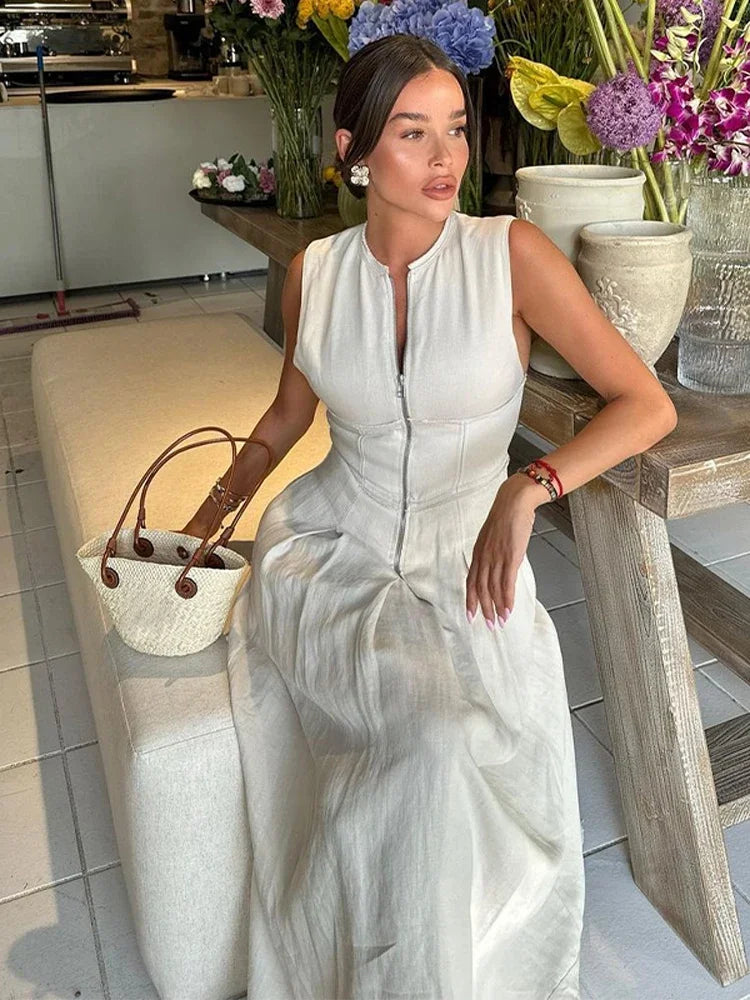 Ellie™ - Comfortable Sleeveless Zipper Maxi Dress