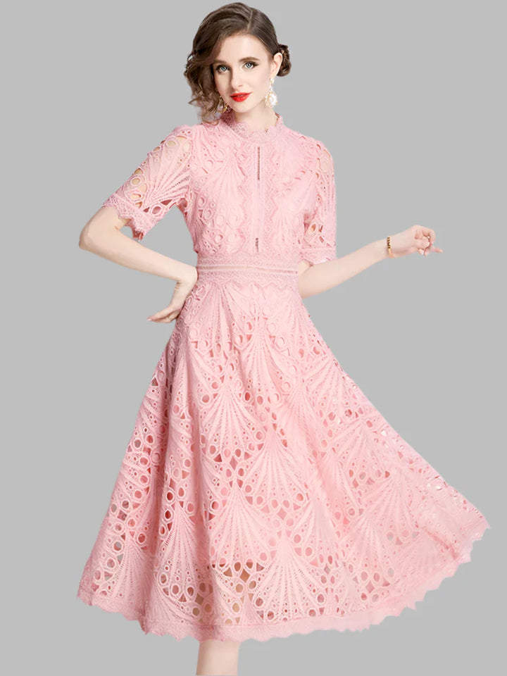 Olivia™ - Elegant Floral Crochet Lace Midi Dress