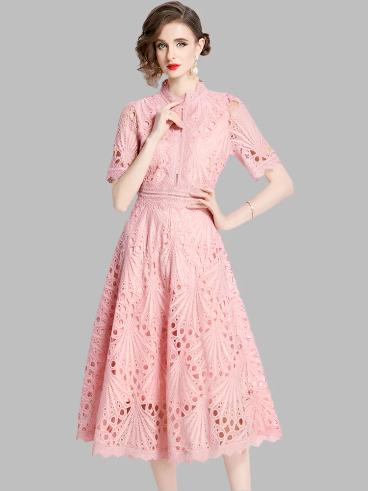 Olivia™ - Elegant Floral Crochet Lace Midi Dress