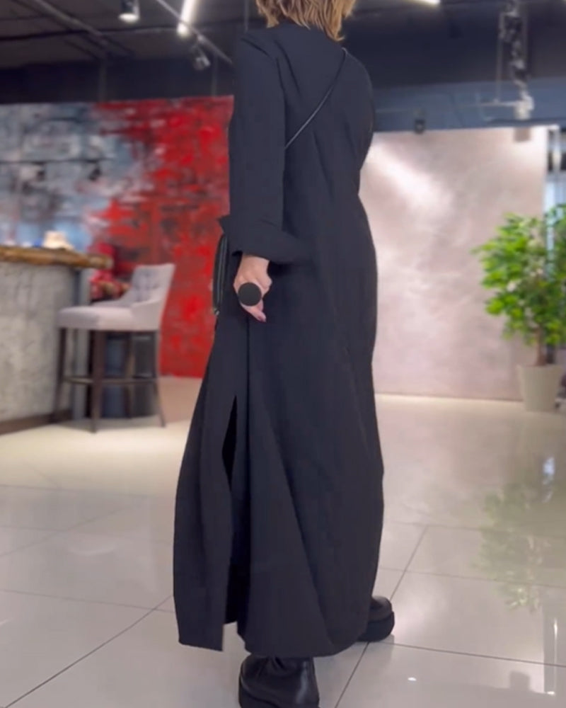 Grace™ - Loose Long Dress With Side Slit Lapel