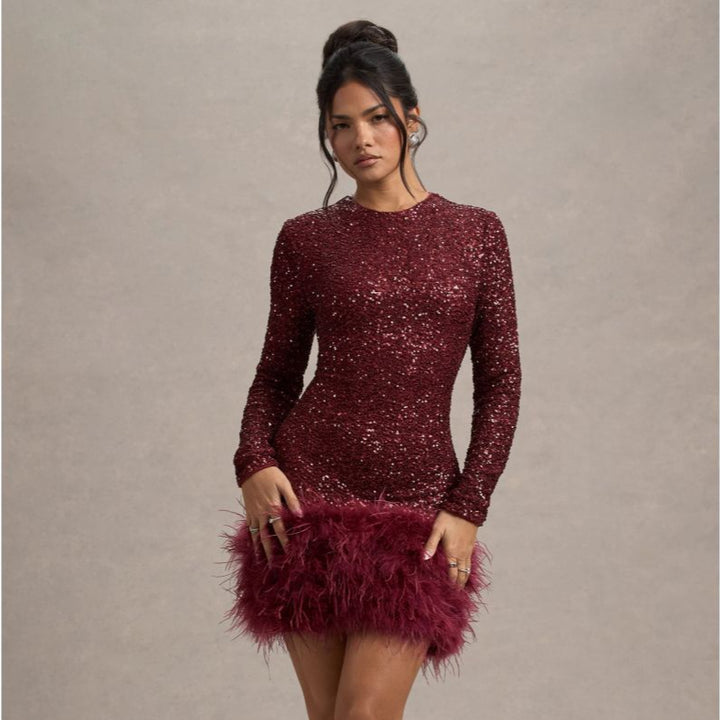 Amelia™ - Modern Sequins Feather Mini Dress