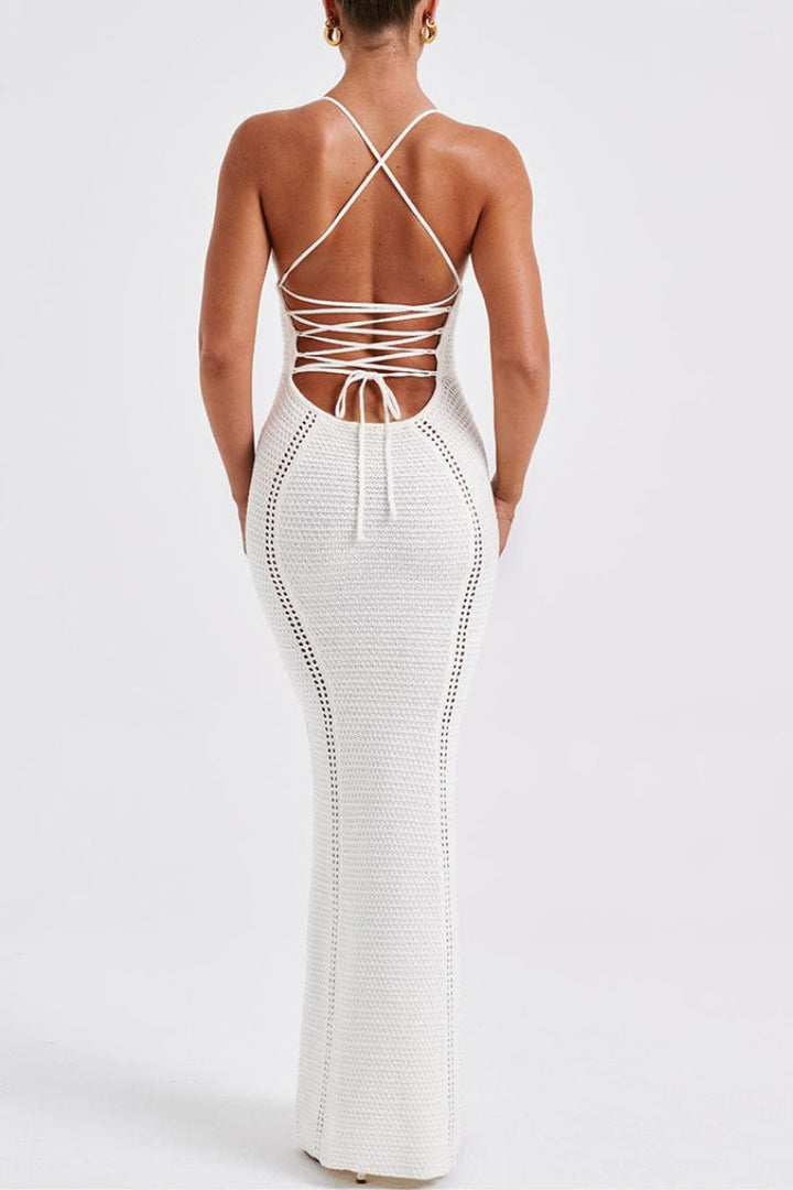 Ella™ - Lace-up large backless knitted dress