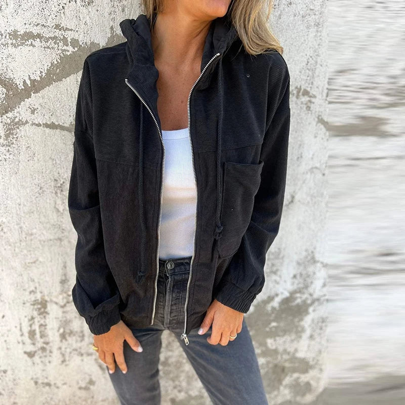 Grace™ - Comfy Casual Cordroy Jacket with Hood and Zip