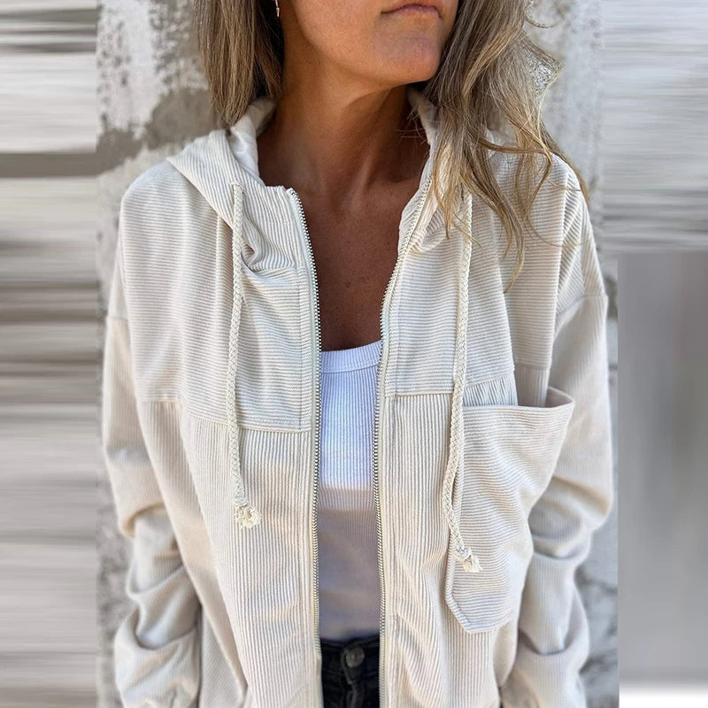 Grace™ - Comfy Casual Cordroy Jacket with Hood and Zip