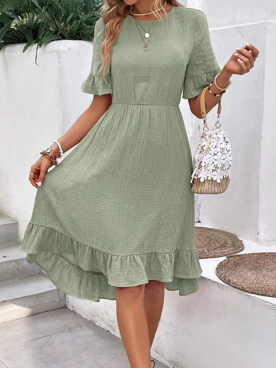 Avery™ - Elegant Ruffled Round Collar Dress