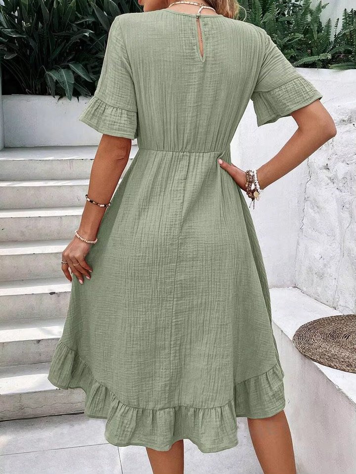 Avery™ - Elegant Ruffled Round Collar Dress