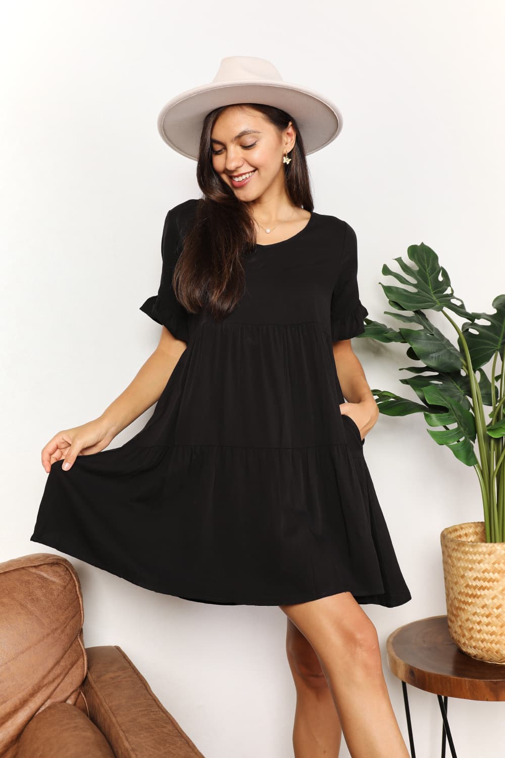 Grace™ - Comfortable V-Neck Flounce Sleeve Tiered Dress