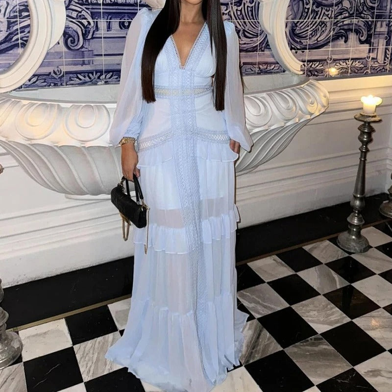 Amelia™ - Comfortable V-neck Long Sleeves Maxi Dress