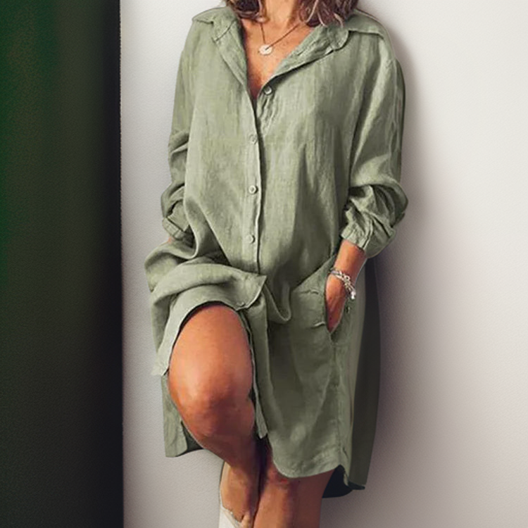 Riley™ - Comfortable Linen Shirt Midi Dress